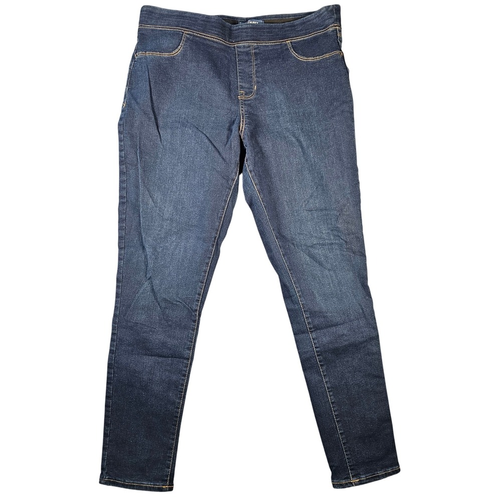 Old Navy Rockstar Mid Rise Pull On Jeggings Dark Wash 14 Skinny Denim 602404